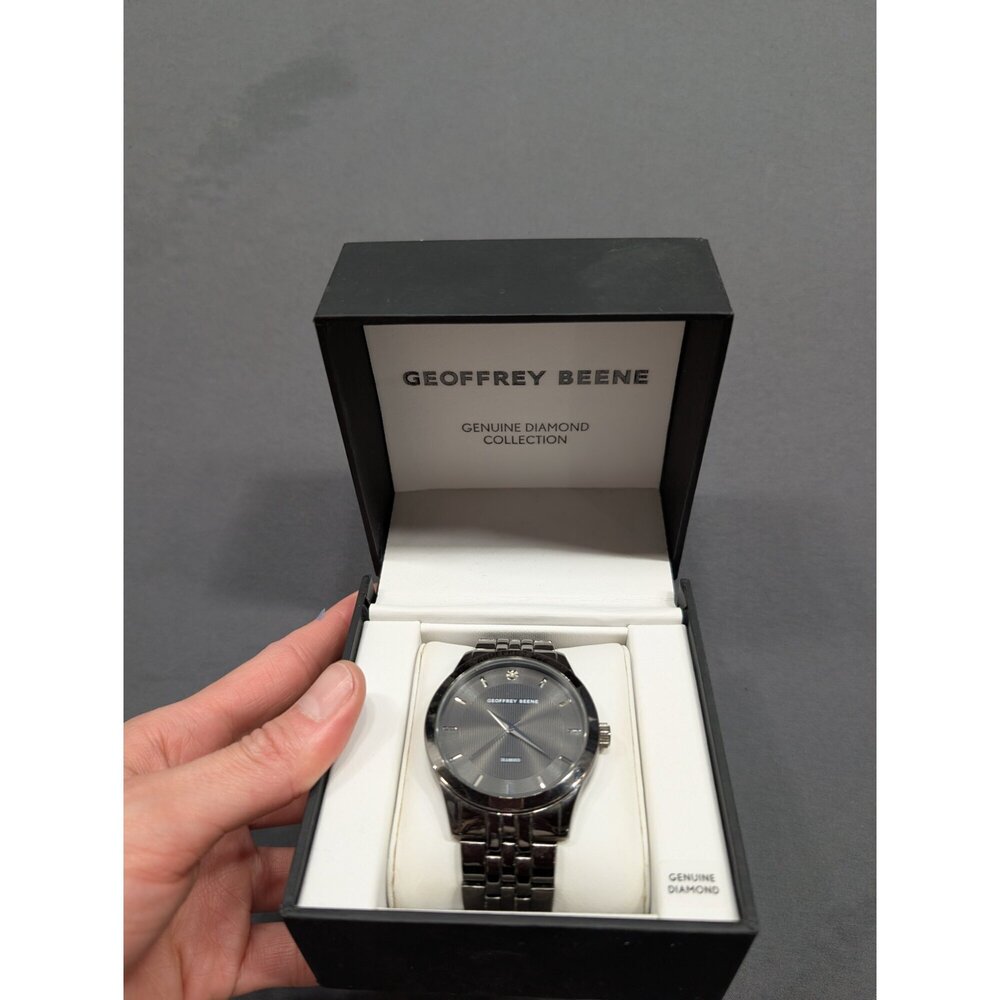 Geoffrey Beene Genuine Diamond Men's Watch Gunmetal Bracelet